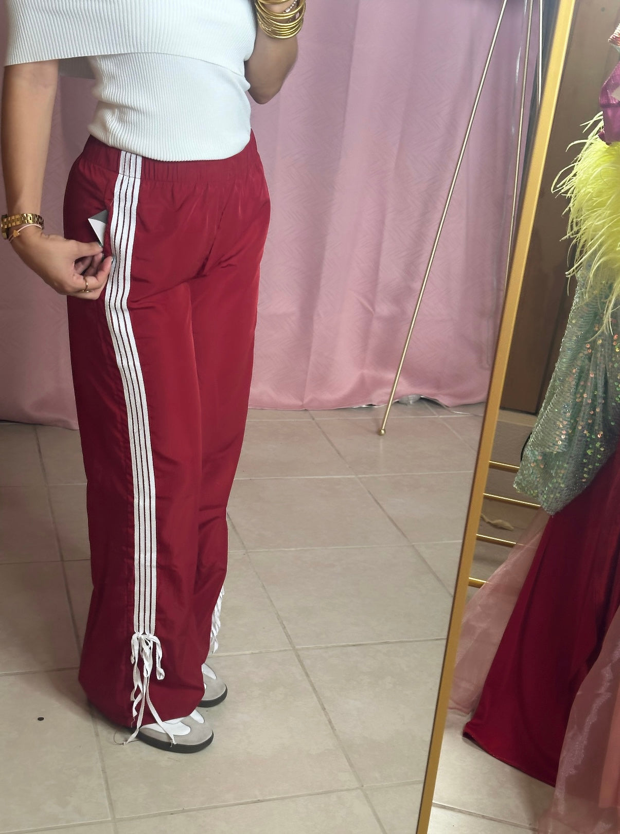 Burgandy and green pants