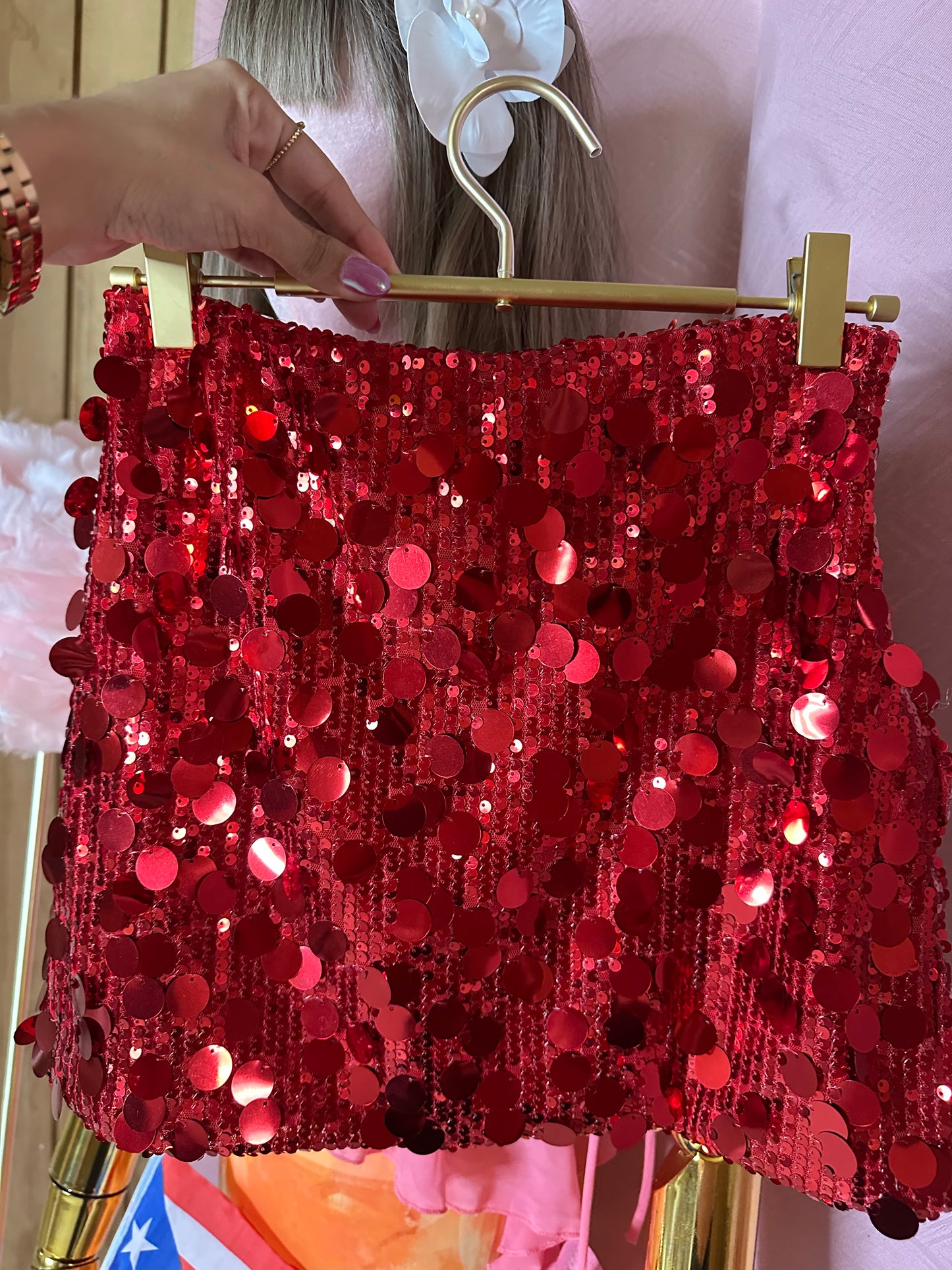 Sequin Skirt Red