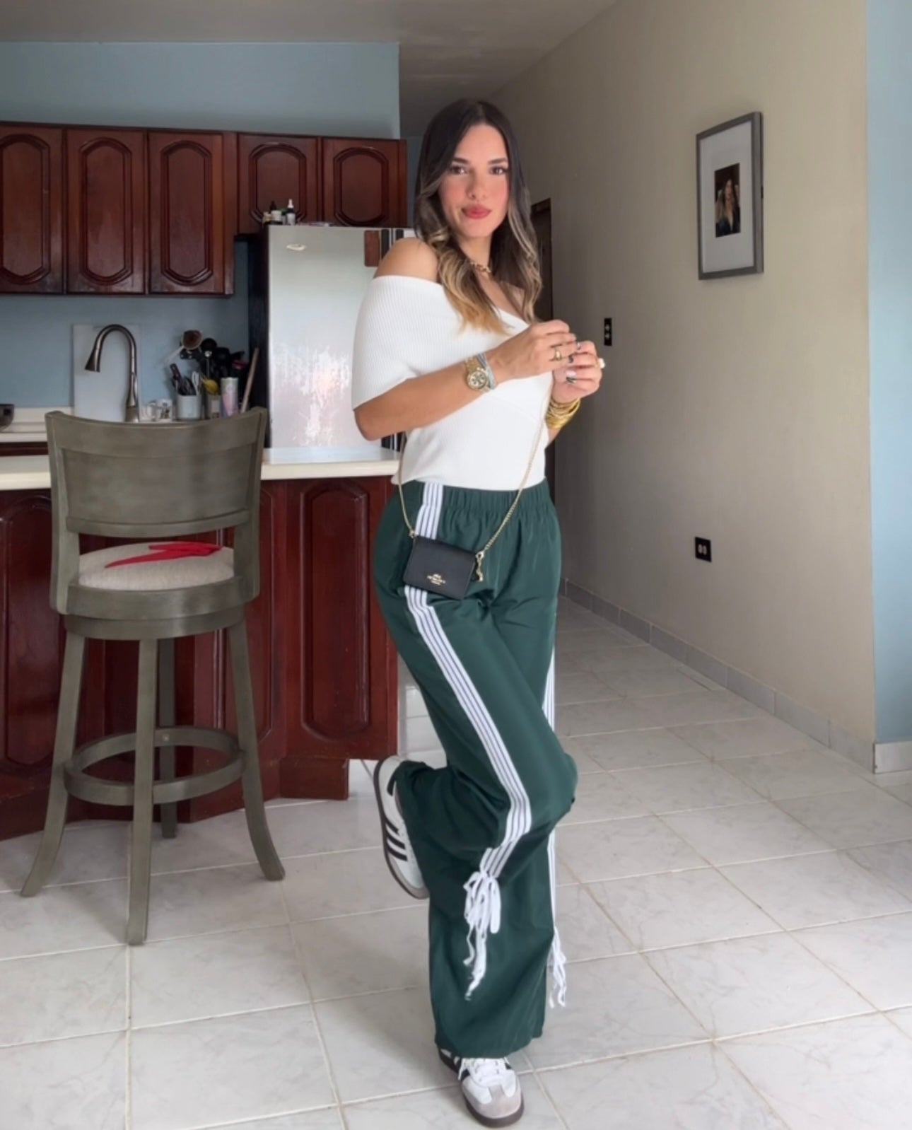 Burgandy and green pants