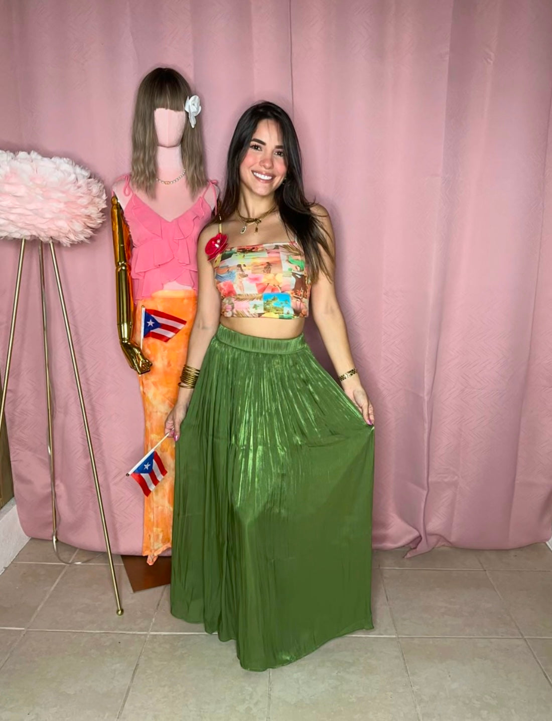 Green maxi skirt