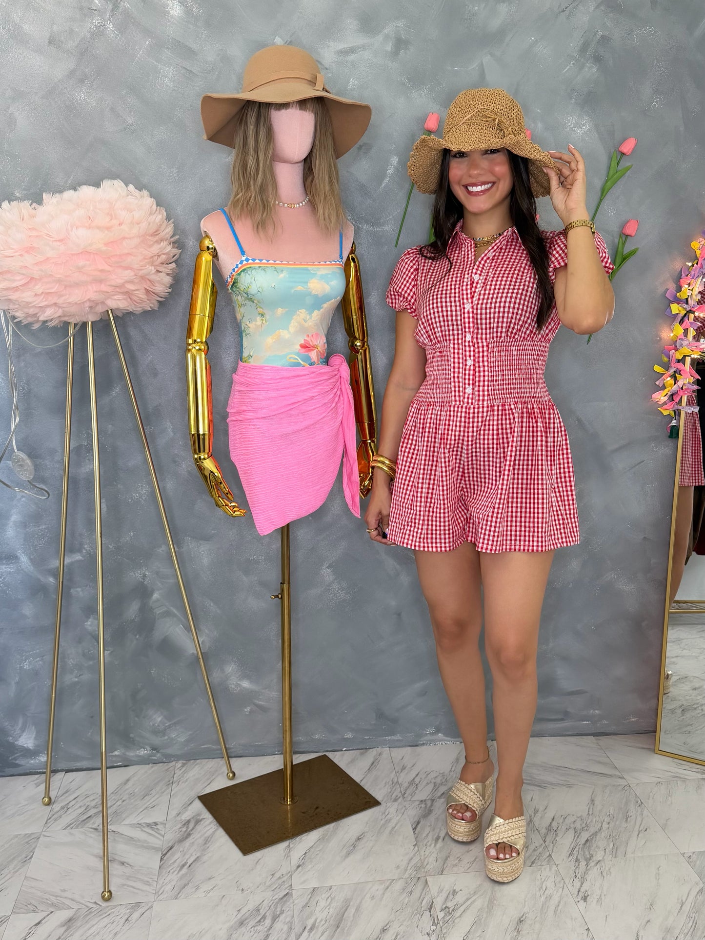 Gingham Romper Red