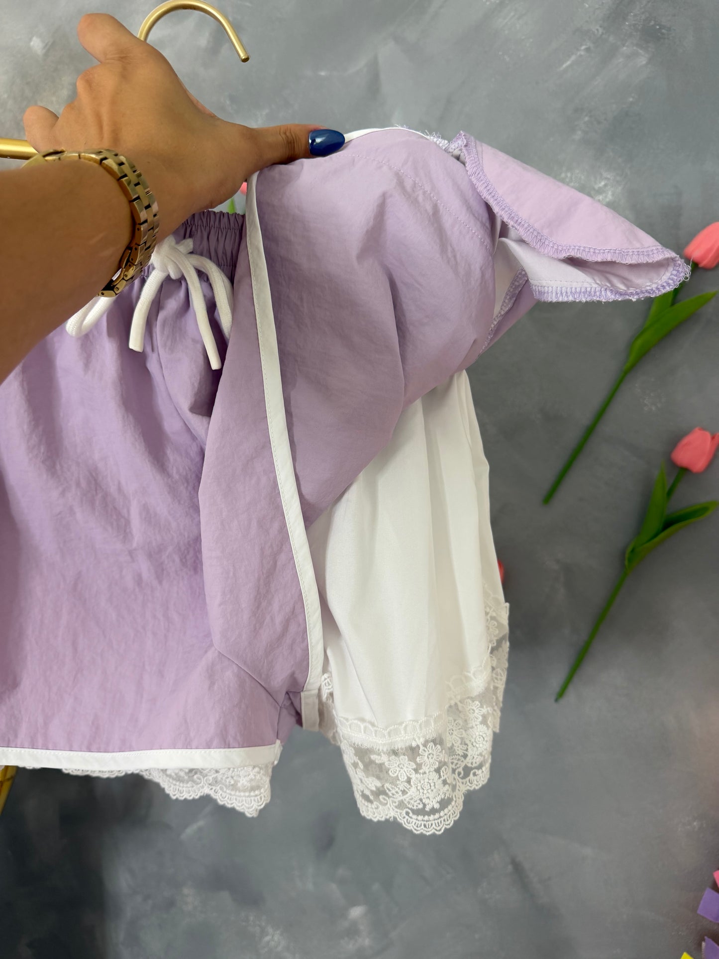 Lavender shorts lace